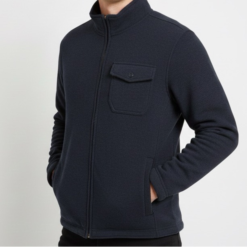 Sherpa Lined Full Zip Weatherproof Vintage‎ Navy Fleece Jacket Size M Medium